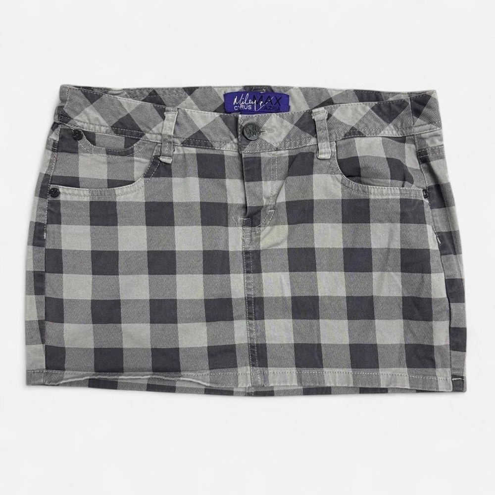 miley cyrus maxazria gray plaid mini skirt